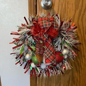 Festive Holiday Wreath with Red Plaid Bow